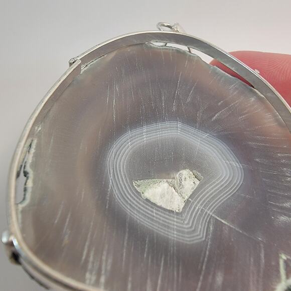 Necklace Pendants Agate Slice Handmade Jewelry in Sterling Silver Prong Setting - Picture 5 of 10
